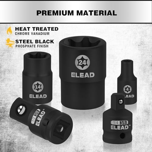 17-Piece Inverted E-Torx Socket Set – Impact Cr-V Steel Star Female Sockets E4-E