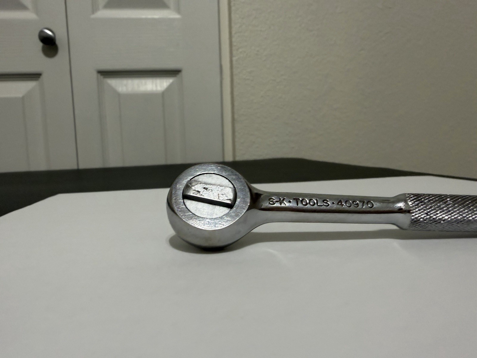 S-K Tools Chrome Ratchet 40970 USA 1/4″ Drive 4-1/2″ Knurled Handle