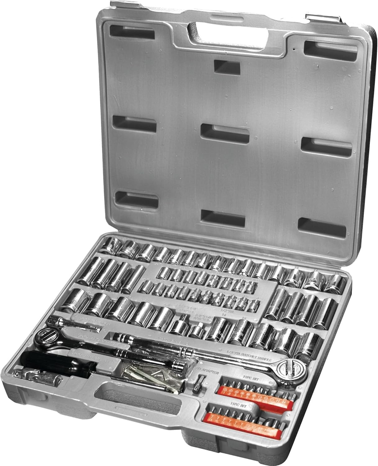 100-Piece Professional Socket and Bit Set – SAE/Metric Ratchet Collection