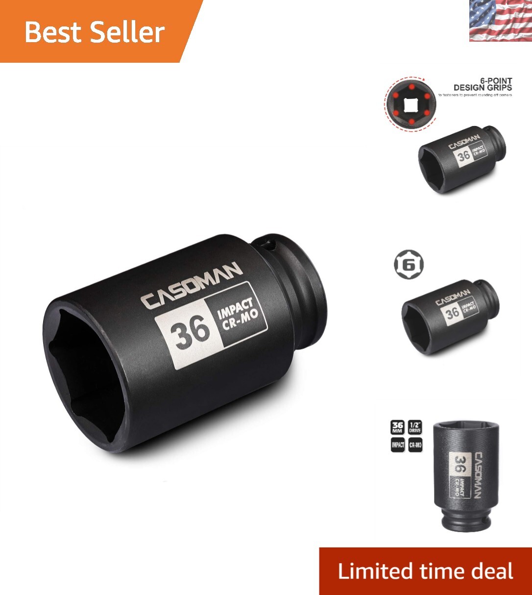 Premium Chrome Moly 1/2″ Drive 36mm 6 PT Impact Socket – Corrosion-Resistant