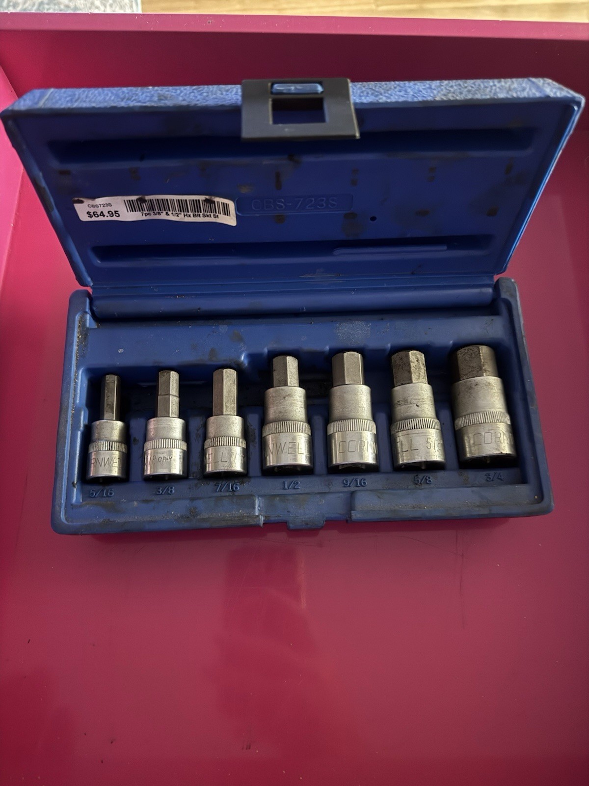 Cornwell Tools CBS723S 7-piece socket set containing SAE (inches) hex bit socket