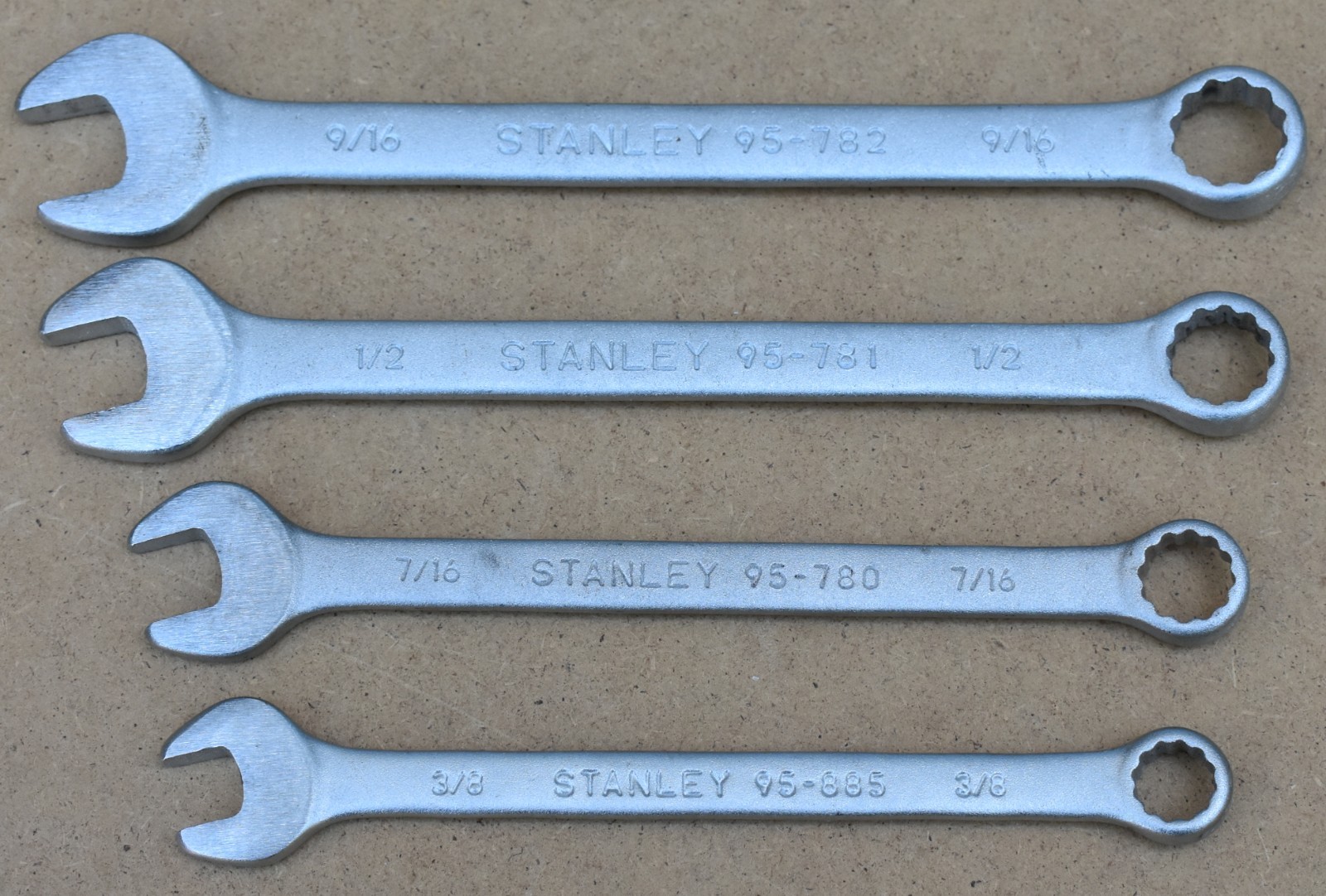 STANLEY TOOLS 12-POINT OPEN/BOX END SAE COMBINATION WRENCH LOT OF 4, 3/8″-9/16″