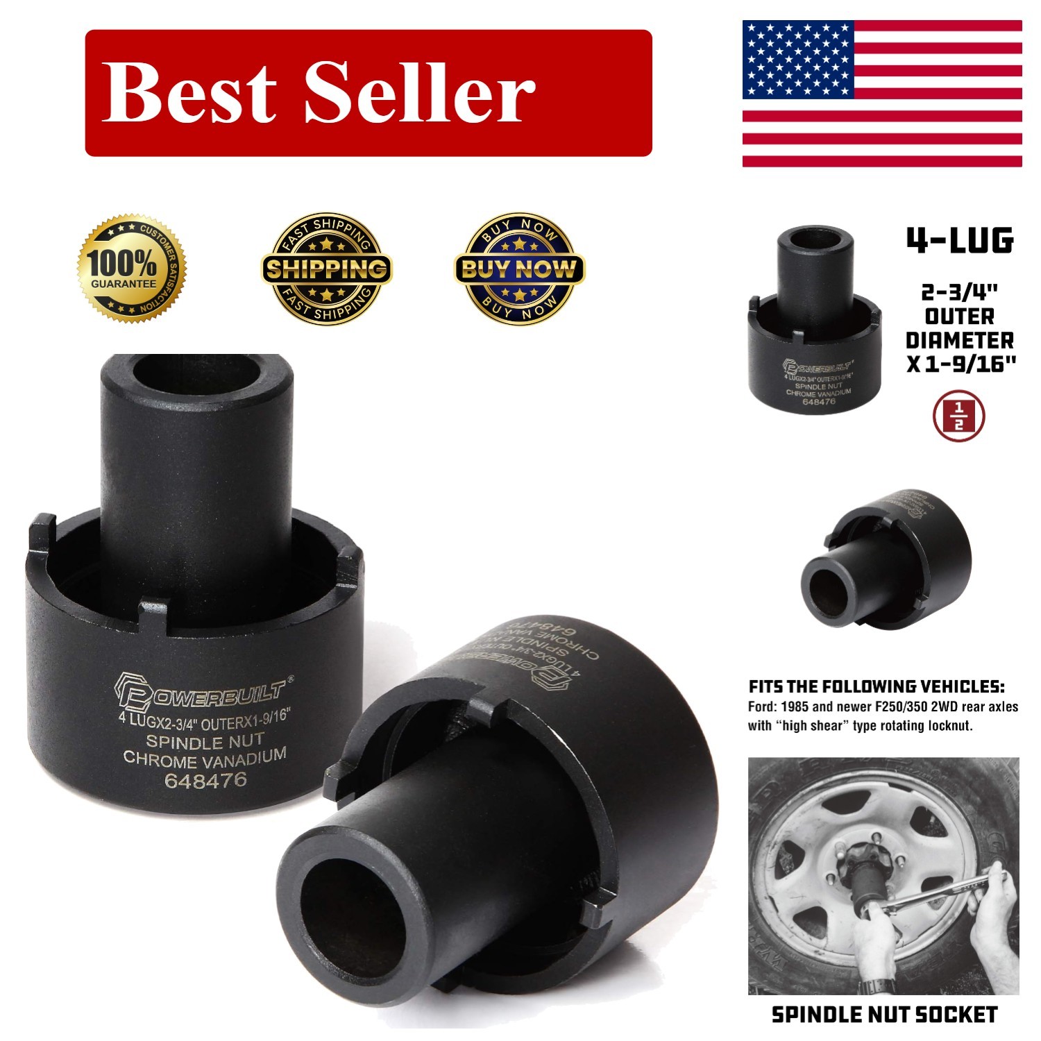 High-Performance 4-Lug Spindle Nut Socket – 1/2-Inch Drive, Ford Compatible