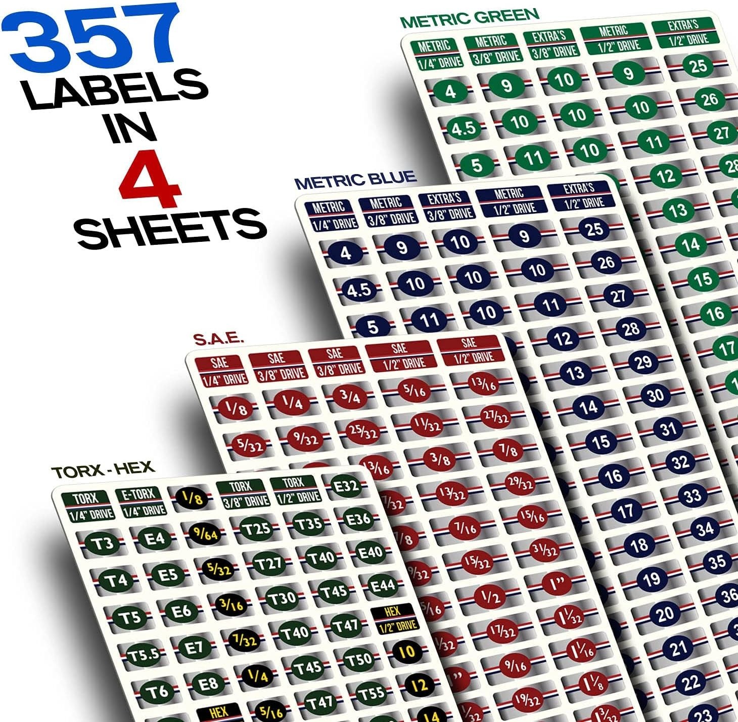 Complete Chrome Socket Label Set: 357 High-Quality Adhesive Labels for All Tools