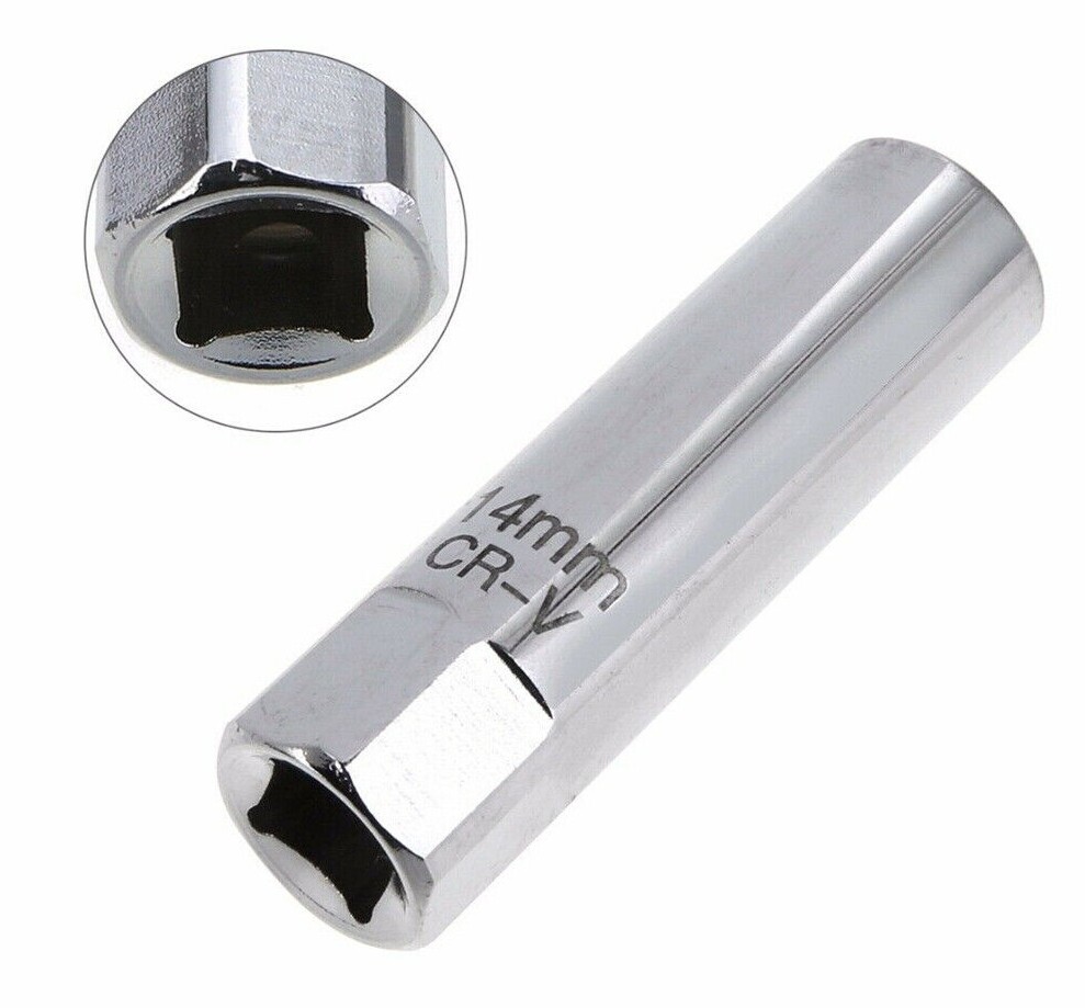 1 Pcs 14mm Magnetic Spark Plug Socket Thin Wall 3/8″ Drive 12 Point Removal Tool