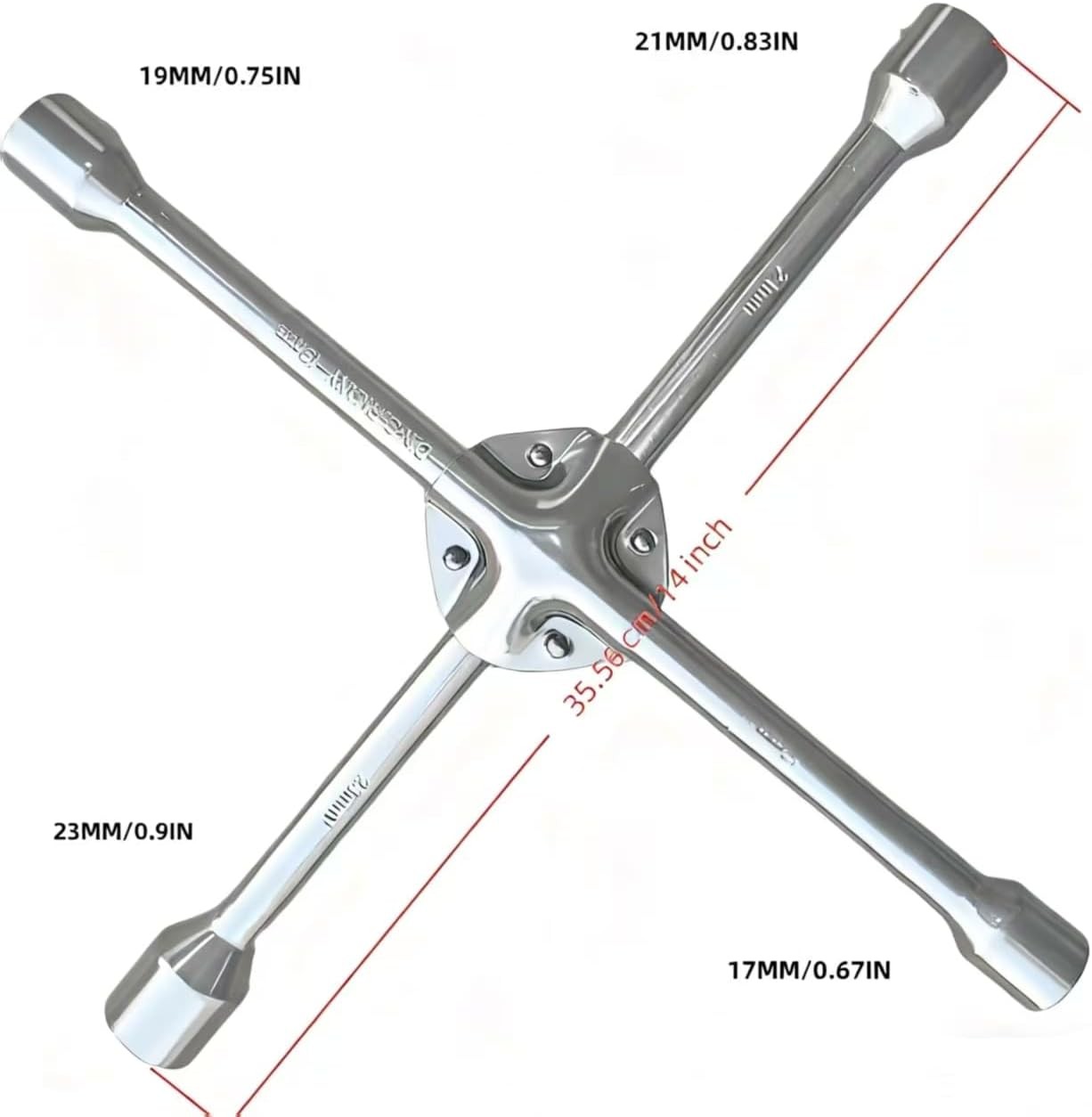 14Inch Universal 4-Way Tire Iron Wheel Lug Nut Wrench Tool Silver Heavy Duty