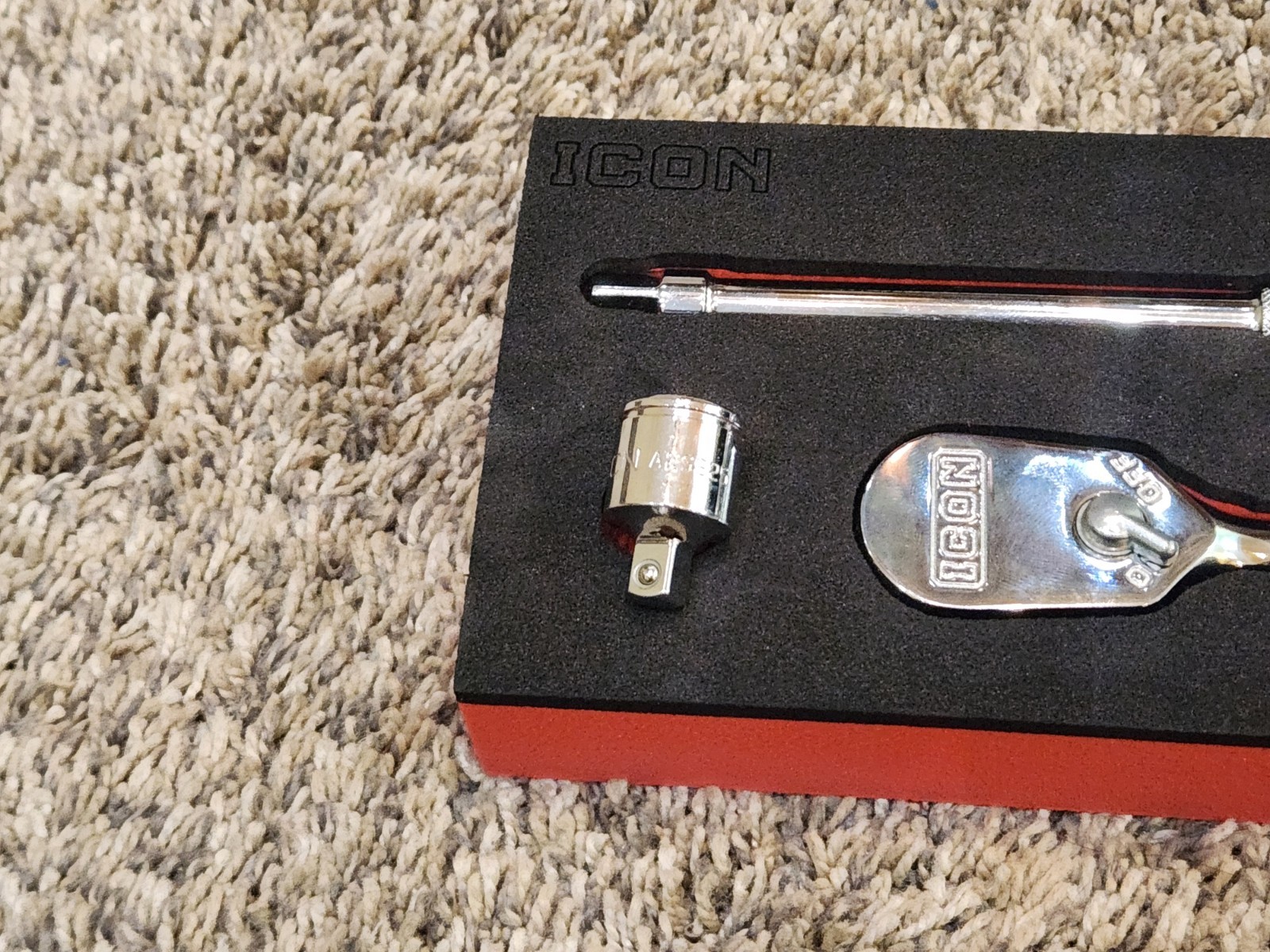 ICON 3/8″ Quick Release Ratchet Extension Swivel Head Set w FOAM New