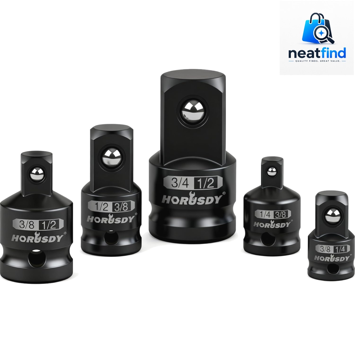 5-Piece Impact Socket Adapter and Reducer Set, 1/4-Inch Hex Shank Socket to D…