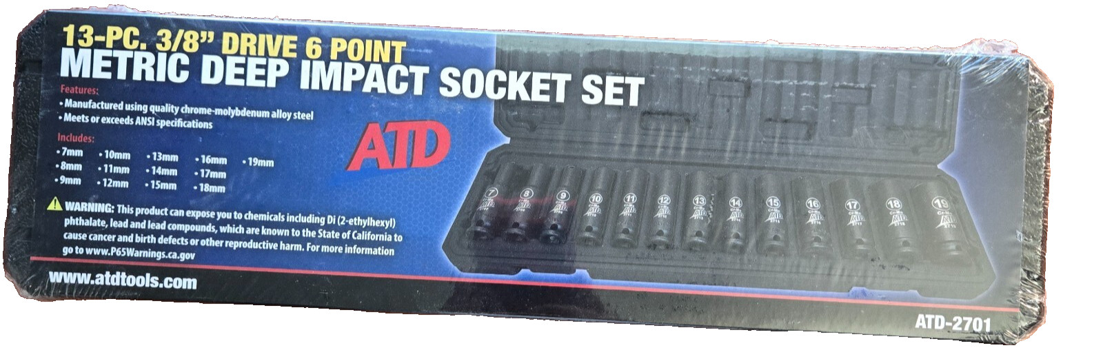 ATD-2701 – 13 Pc. 3/8″ Drive 6 Point Metric Deep Impact Socket Set