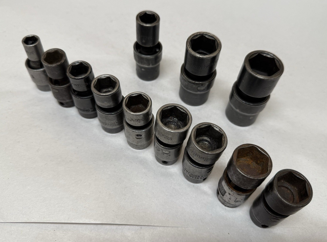 12 pc Lot Matco SAE & Metric Impact Universal Swivel Socket 3/8 & 1/2′ Drive