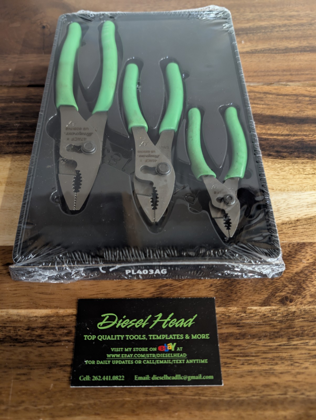 Snap on Tools New PL403AG 3 Piece Green Combination Slip Joint Pliers Set USA