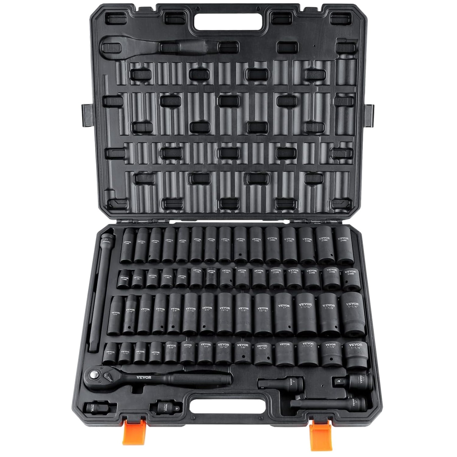 Rugged Construction 1/2″ Drive Impact Socket Set, 65 Piece