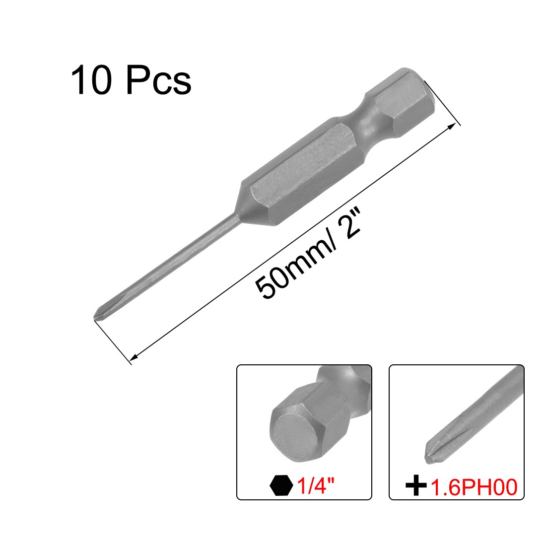 10pcs Phillips Bits 1/4 Inch Hex Shank 1.6PH00 Magnetic Cross Screwdriver Bit