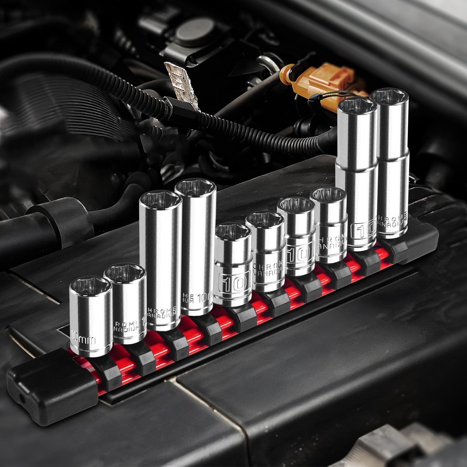 10-Piece 1/4″ & 3/8″ Drive Socket Set – 10mm Deep & Shallow, 6/12 Point, Cr-V St