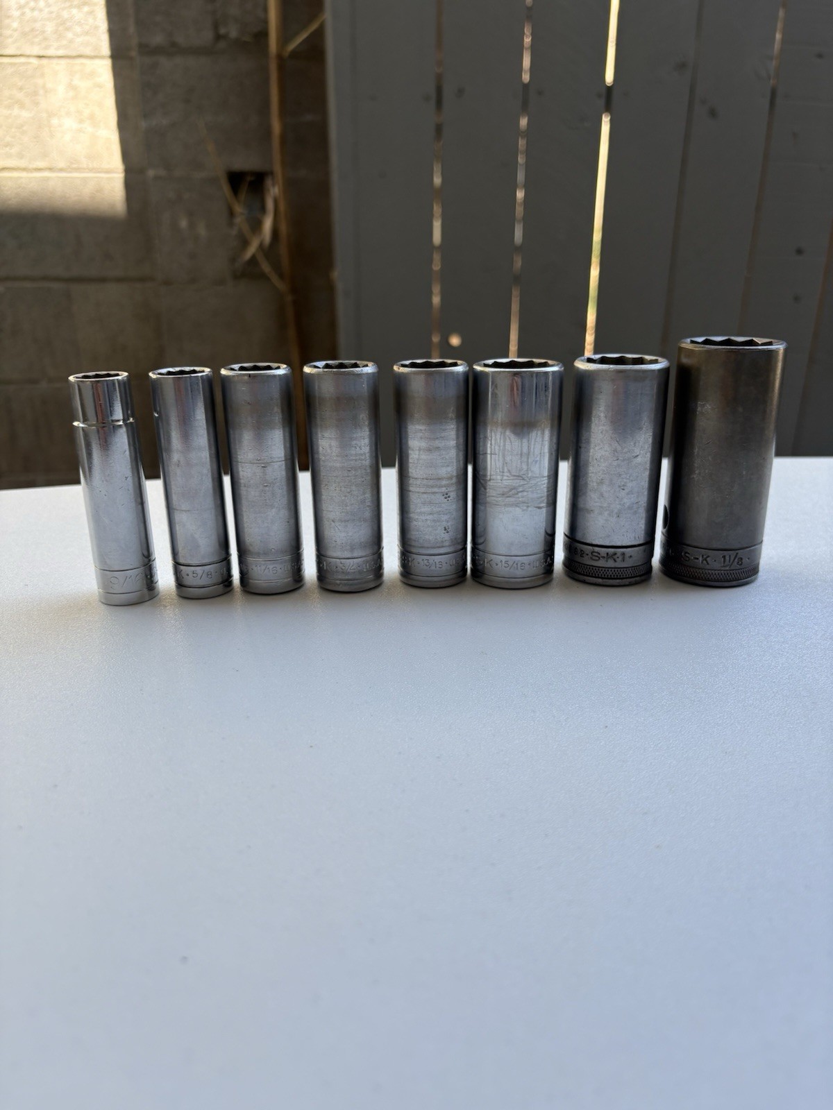 Vintage SK Tools 1/2” Drive 12pt Deep Sockets Set 40818-40836 USA 9/16” to 1-1/8