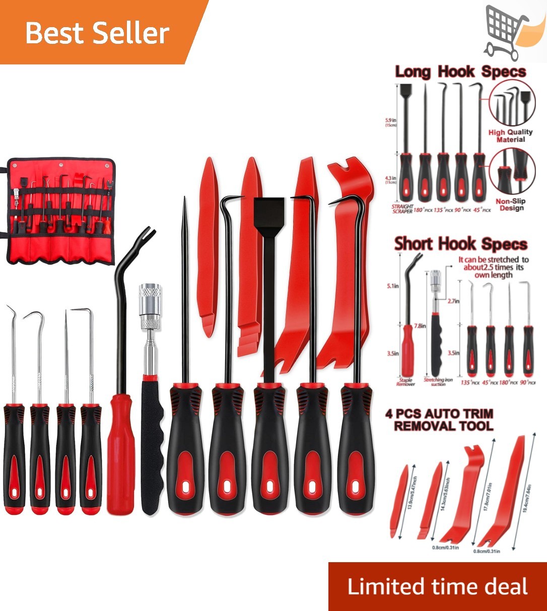 15Pcs Carbon Steel Precision Pick Hook Trim Removal Tool Set Automotive Maint…