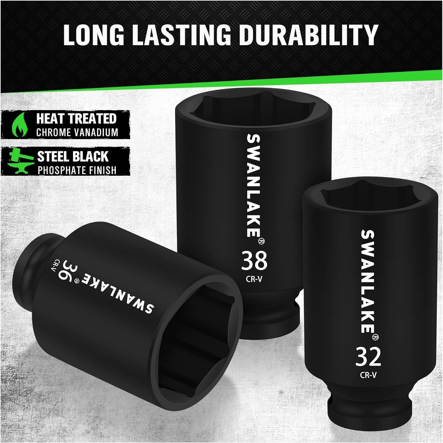 SWANLAKE 9-Piece 1/2″ Impact Axle Nut Socket Set, Deep Metric Large Socket Set,