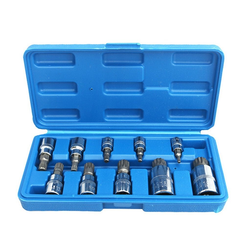 10pc XZN 12 Point Triple Square Spline Bit Socket Set Tamper Proof 4MM – 18MM