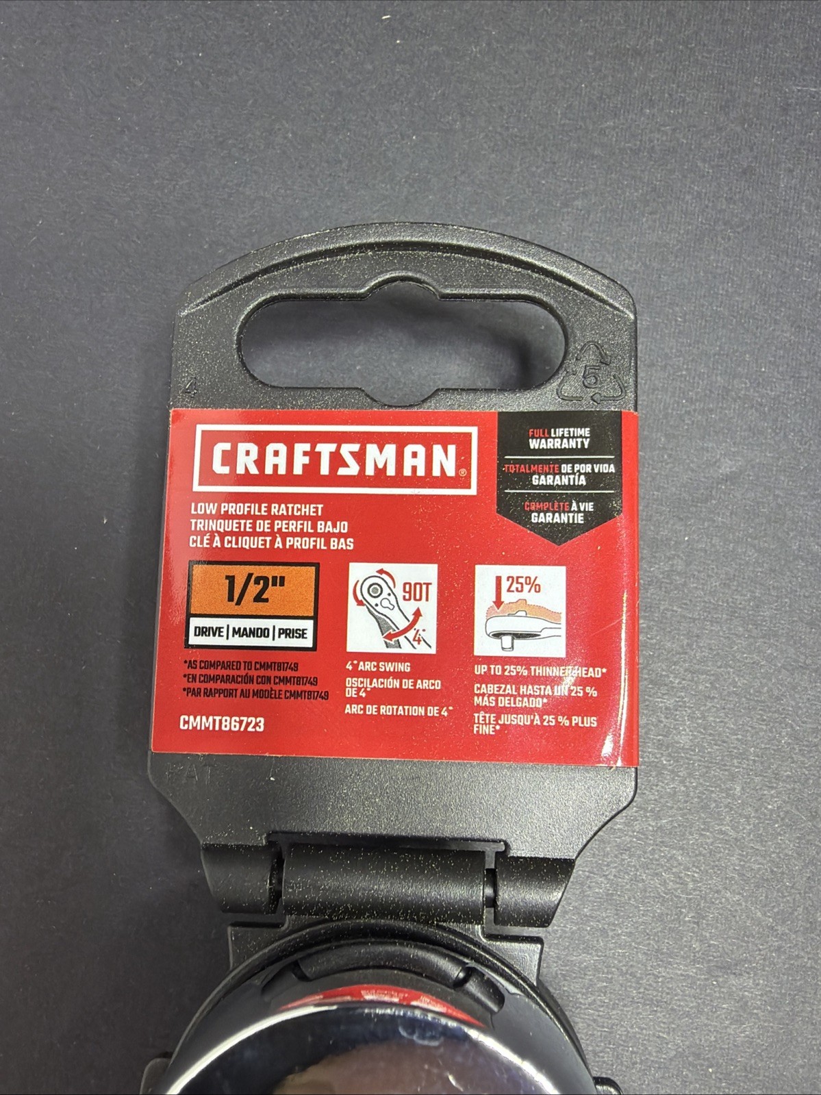 Craftsman 90-Tooth (90T) Low Profile 1/2 in. Socket Drive Ratchet #CMMT86723 NEW