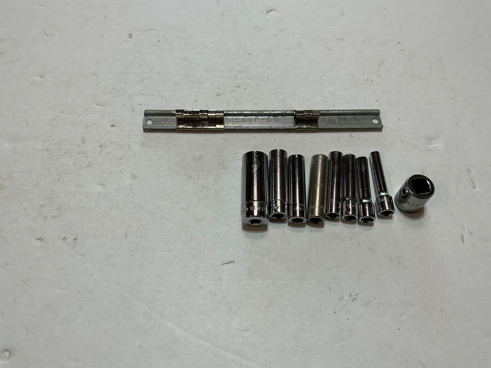 Snap-on 7 pc 1/4″ drive SAE deep well socket set 3/16-9/16 plus 2 others USA