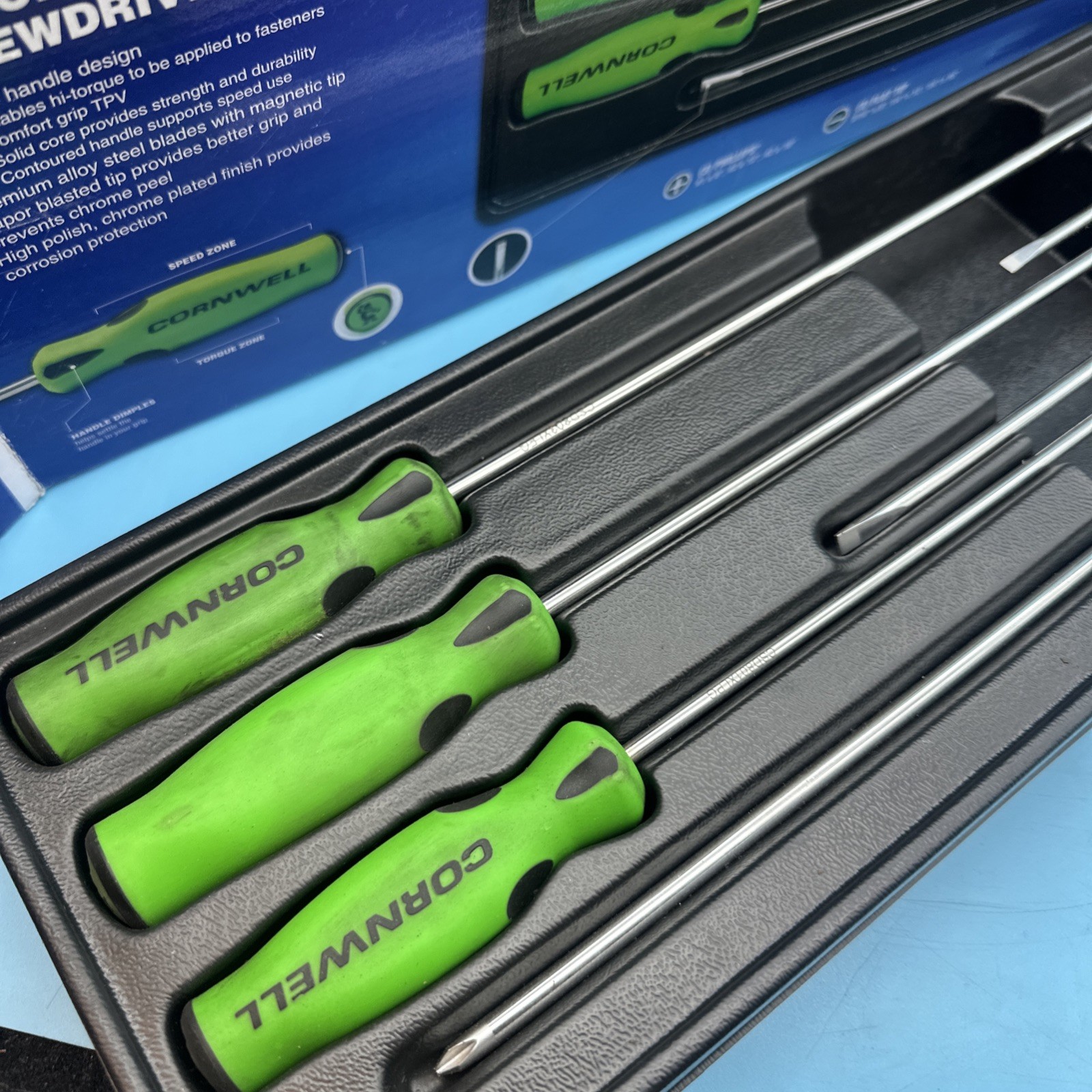 Cornwell CSD86CSG 6pc Green Cabinet Screwdriver 3 Phillips 3 Flat Cushion Grip