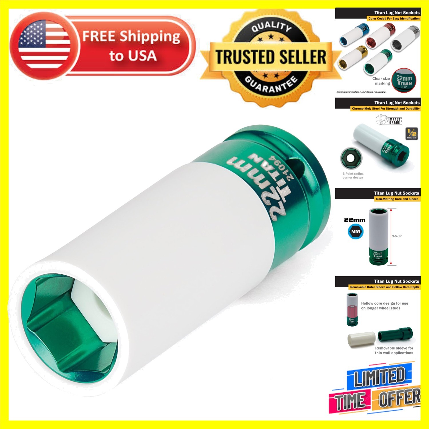 22mm Non-Marring Deep Lug Nut Socket – 1/2-Inch Drive for Ultimate Protection