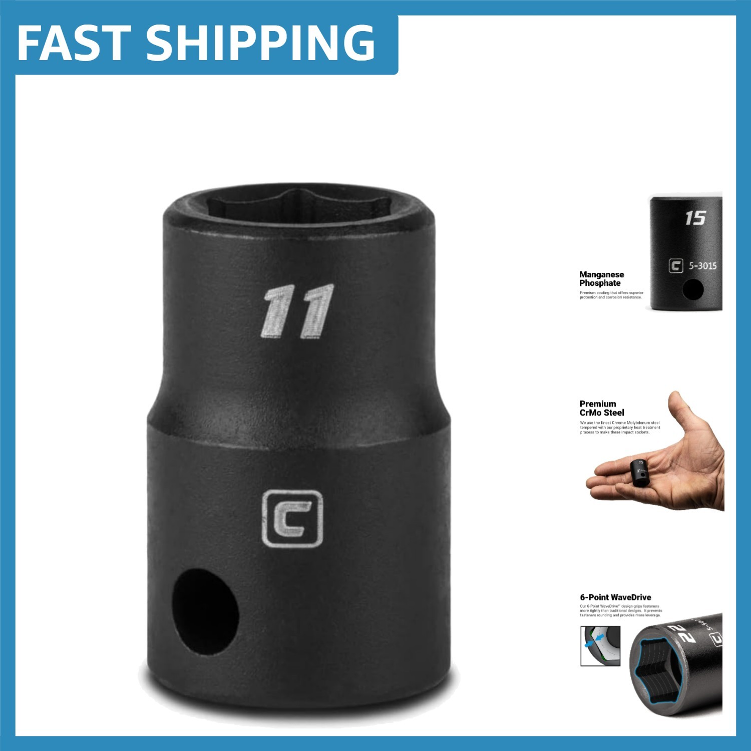 Durable 11 mm Impact Socket with 3/8 in Drive – 6-Point Design for Easy Grip