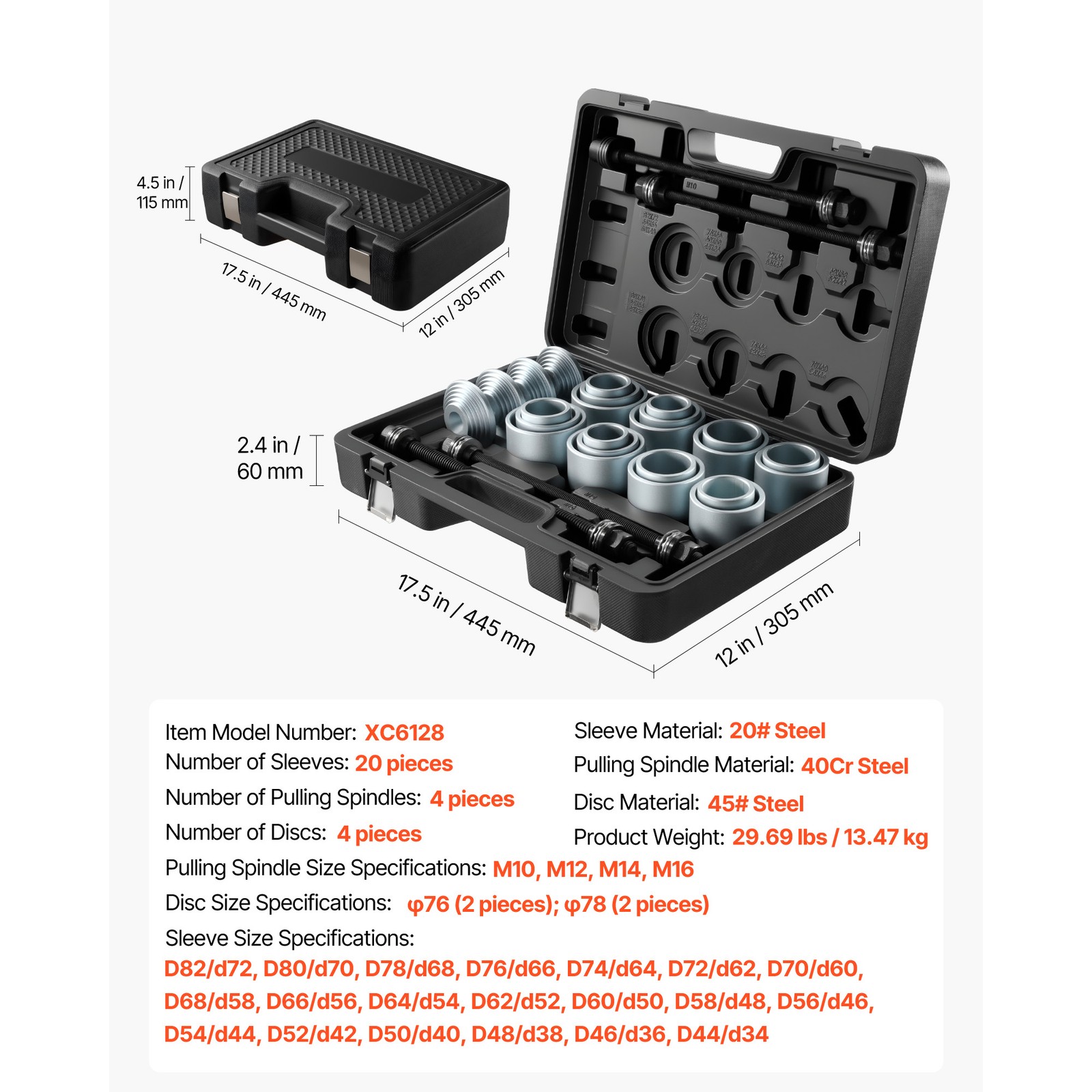 Pull and Press Sleeve Kit Bush Bearing Removal Insertion Tool Set 28 PCS