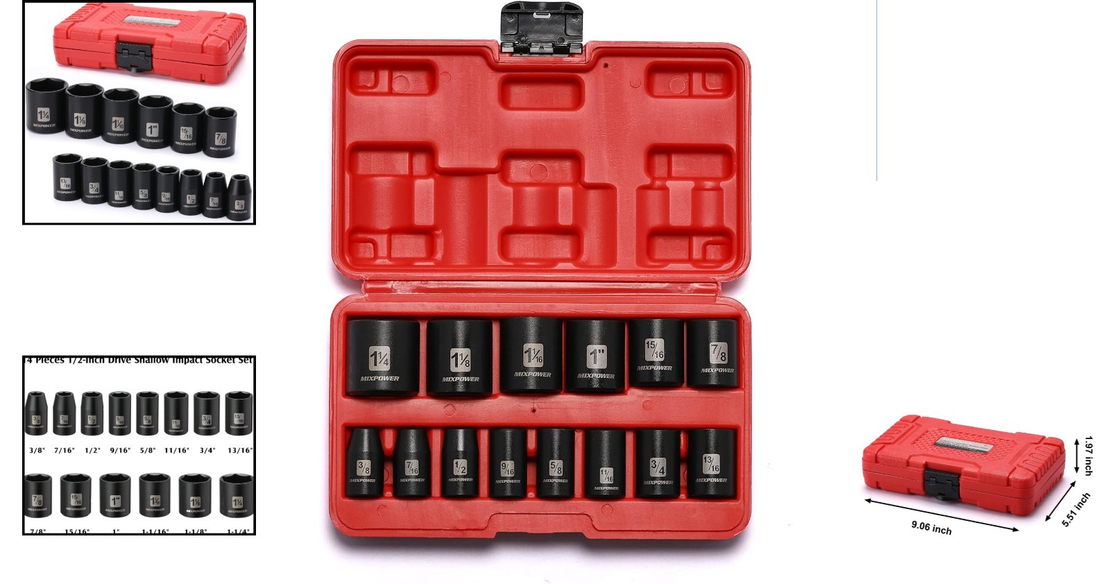 14-Piece 1/2-Inch Drive CR-V Impact Socket Set – 3/8
