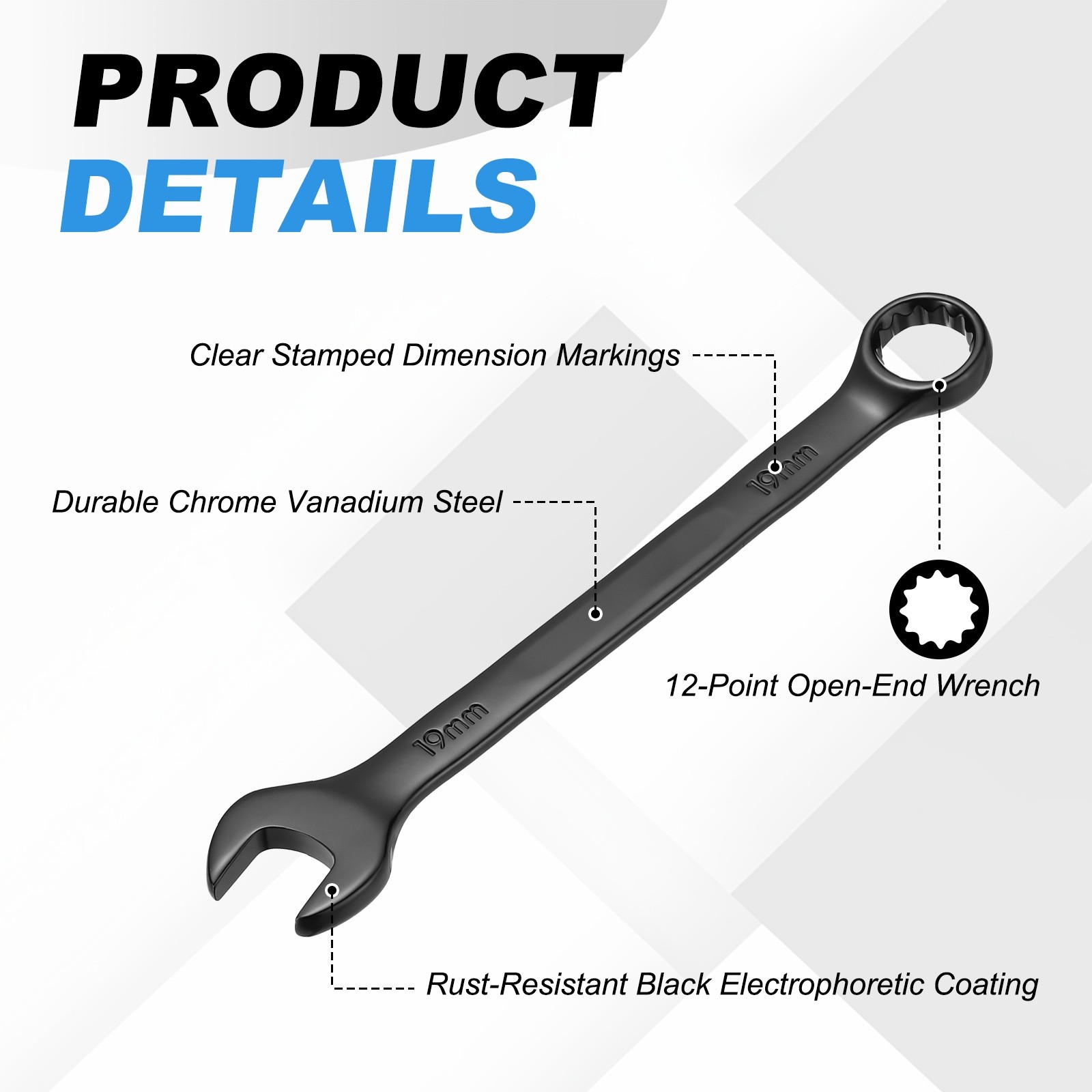 17mm 19mm Metric Combination Wrench, | Black CR-V Steel, 2-Pieces