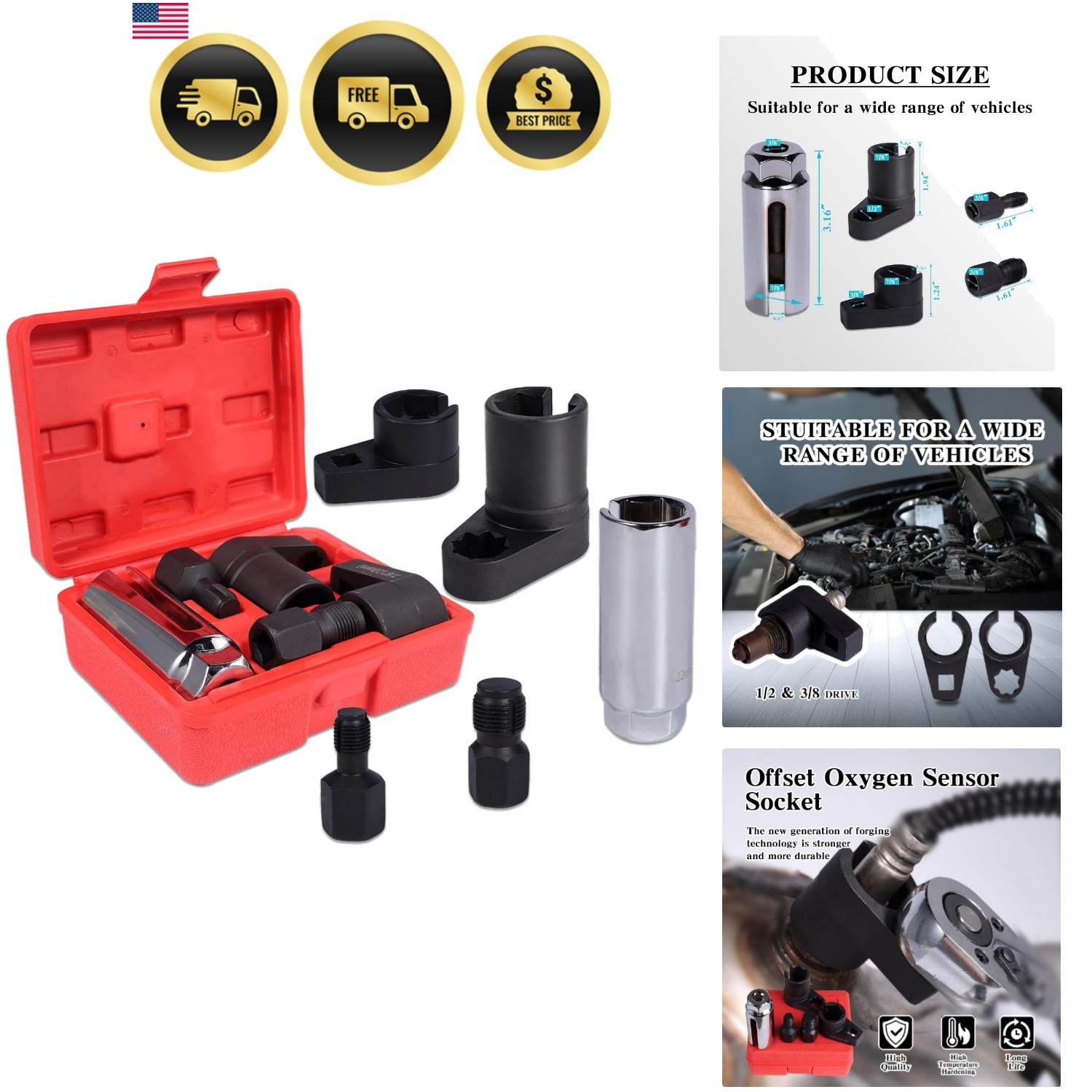 5-Piece Forged O2 & Thread Chaser Set – Automotive Tool for Sensor Removal