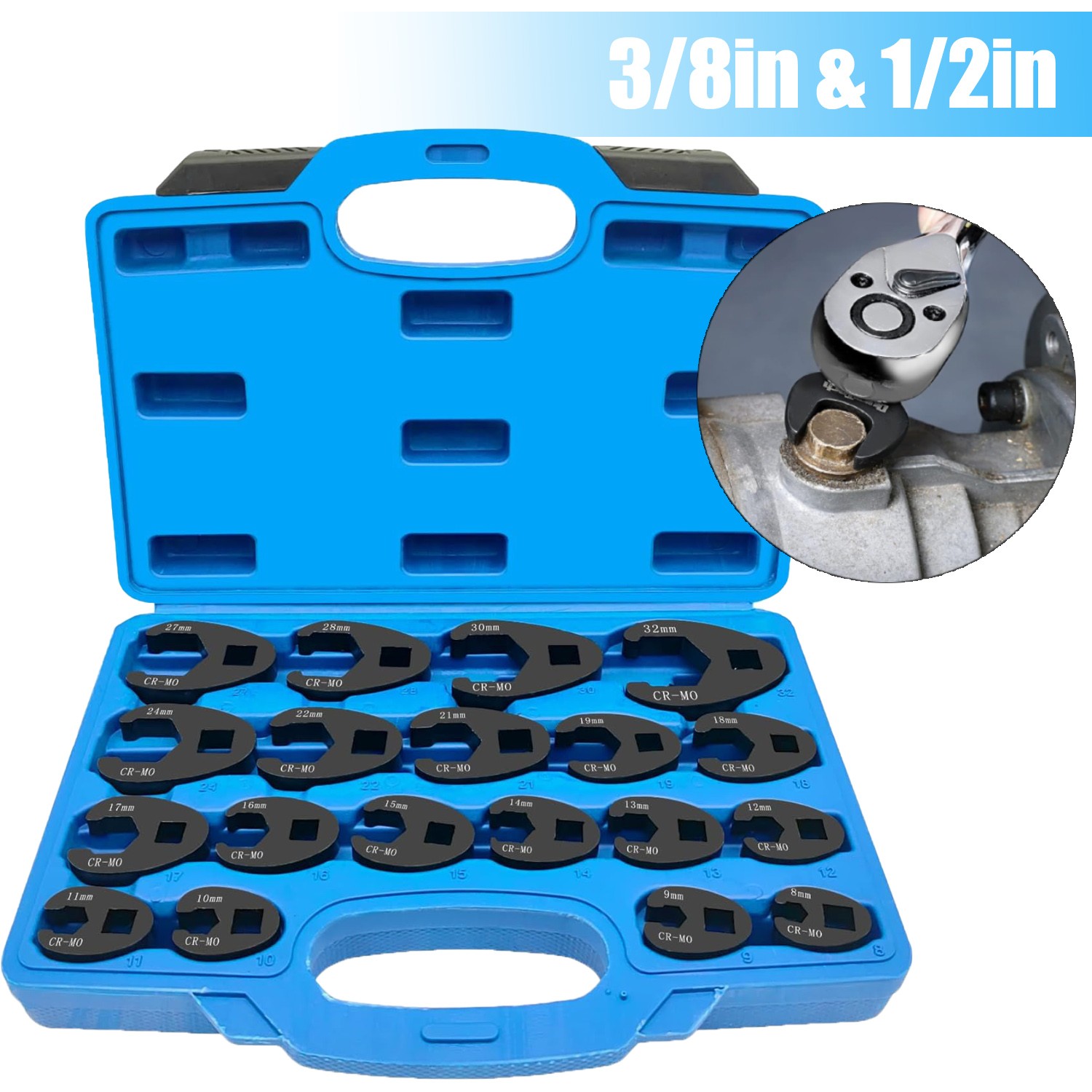 Crows foot Wrench Set 1/2″ and 3/8” Drive Flare Nut Crowfoot Wrench Set Metric