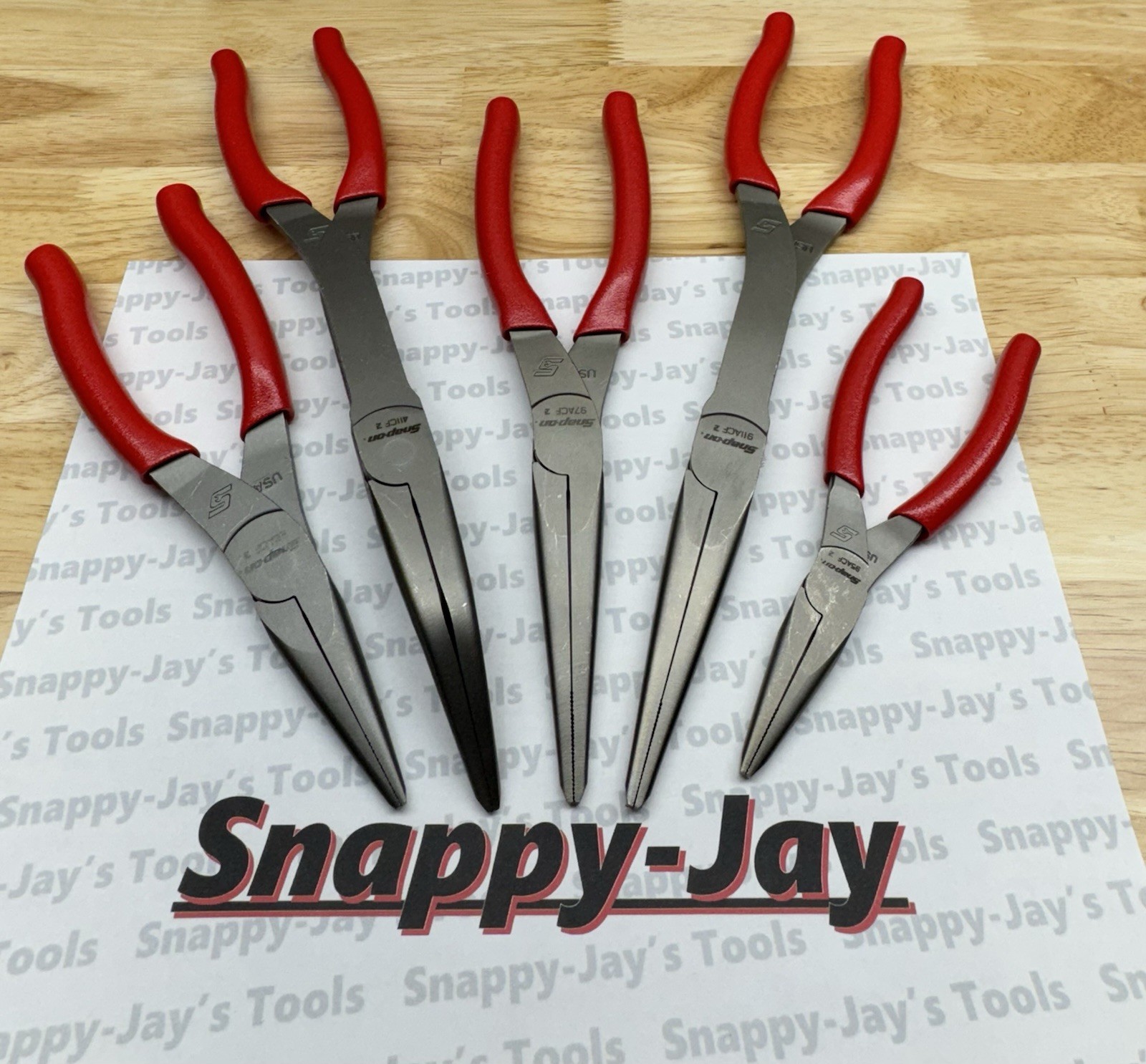 Snap-on Tools USA NEW 5pc RED Talon Grip Needle Nose Plier Set LONGNOSE5R