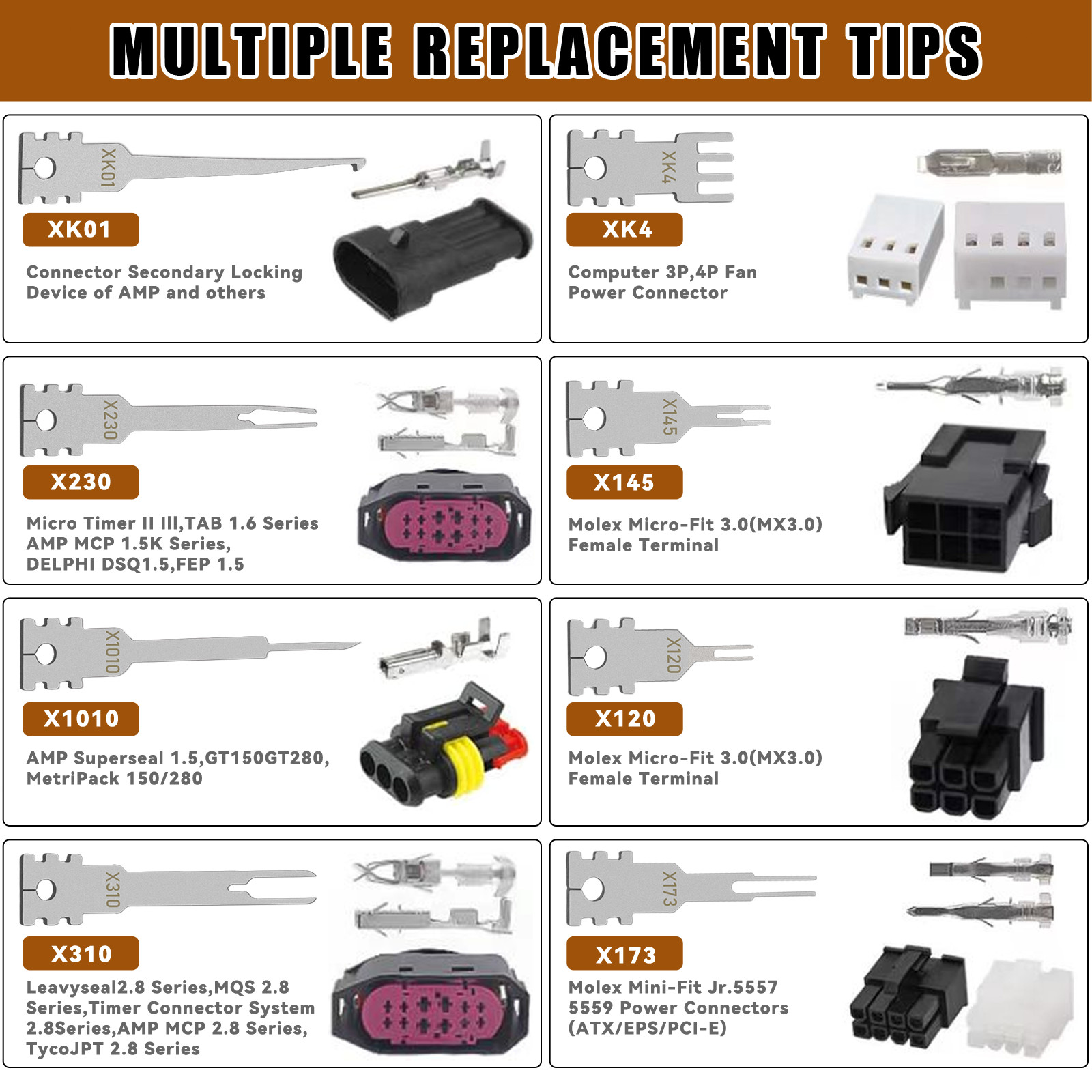 8PCS Electrical Pin Removal Tool Kit Tip Replacement Terminal Removal Tools Set