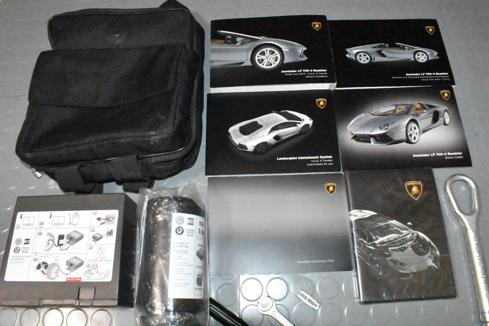 2014 Lamborghini AVENTADOR Owners Manual KIT TIRE TOOL AIR COMPRESSOR PUMP SET