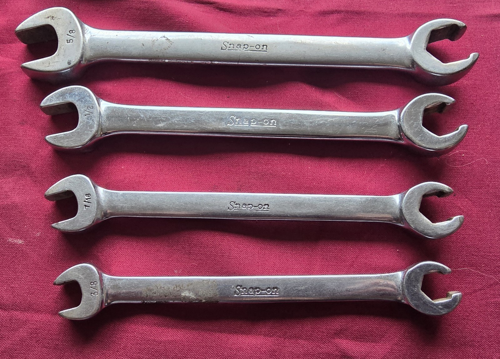 Snap On RXS Series SAE 4 Piece Flare/Open End Wrench Lot RSX14 RSX12 RSX16 RSX20