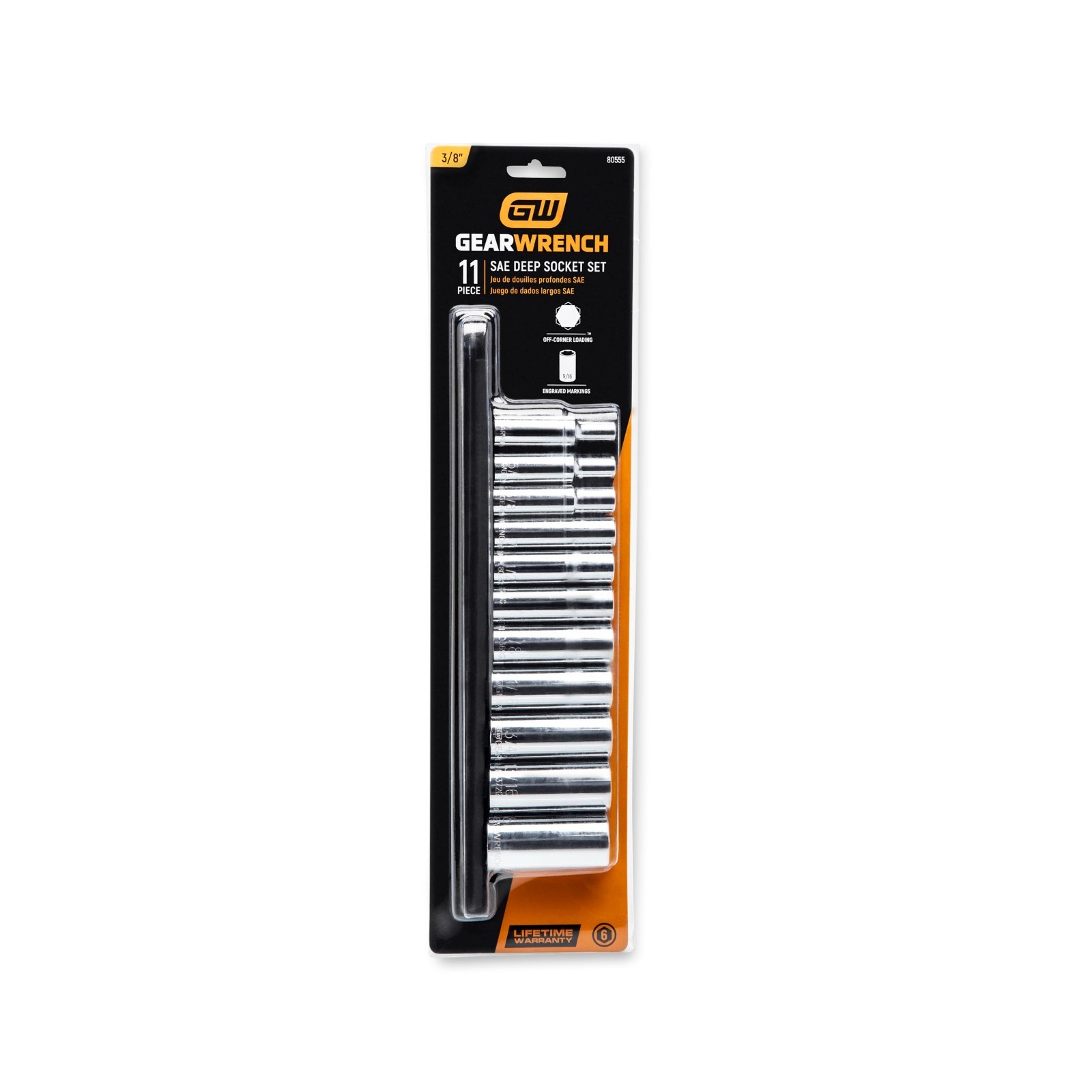 11 Pc 3/8″ Drive Deep Socket Set, 6 Point SAE, Chrome Vanadium, Tool Kit