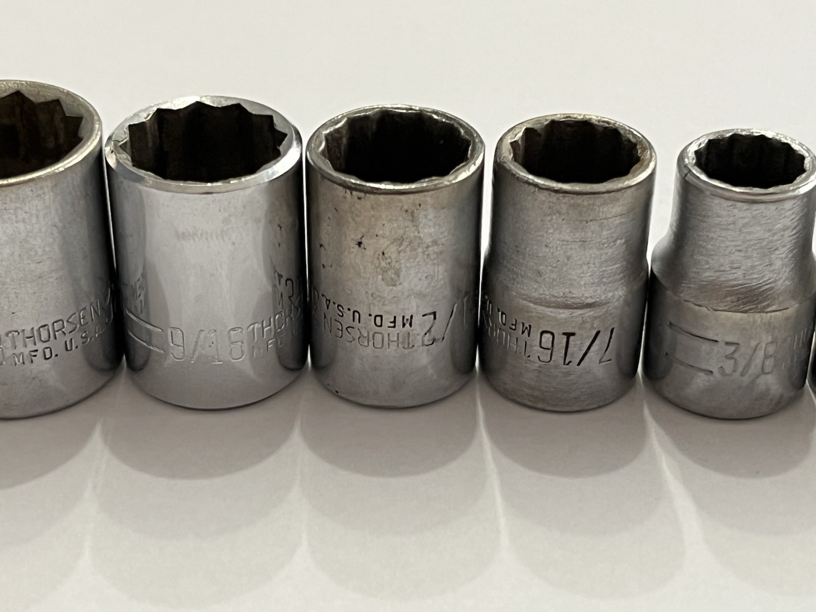 Thorsen 3/8” Drive 10pc SAE Sockets USA 3/4” Down To 1/4” 12 Point Shallow