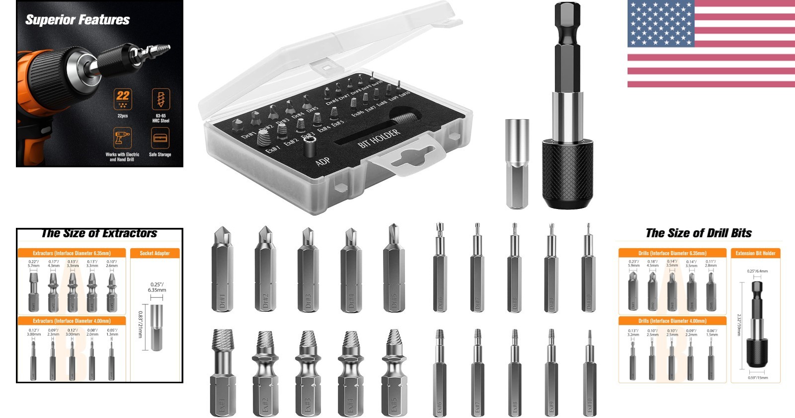 Professional 22 PCS Damaged Screw Extractor Kit – Hand-Powered & Portable