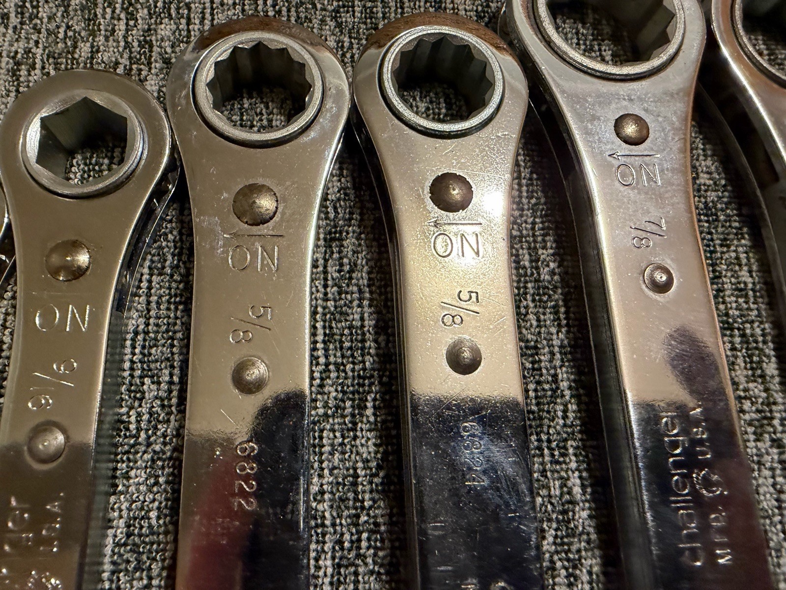 Vintage Challenger 7 Piece SAE Ratcheting Box End Wrench Set With Pouch