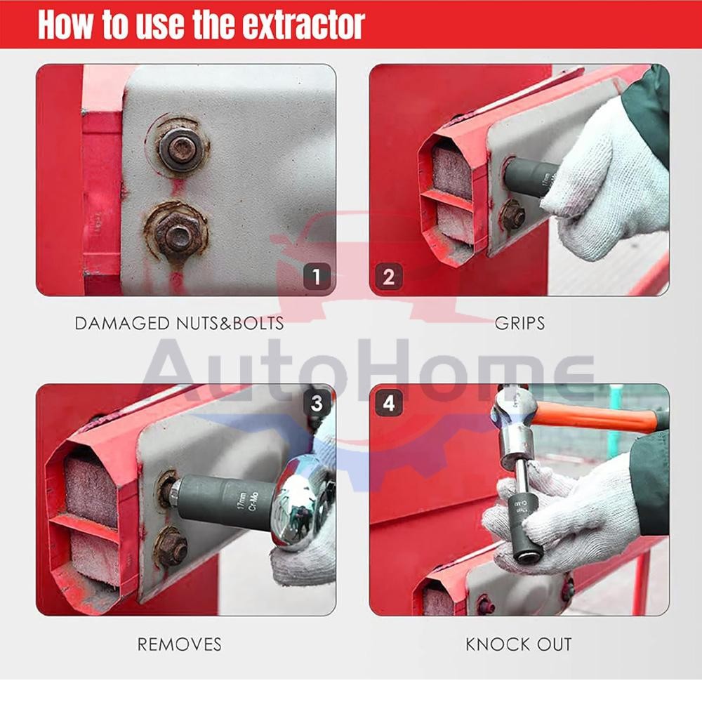 5pcs 1/2″ Drive Twist Socket Set for Damaged Lug Nut Removal & Extraction