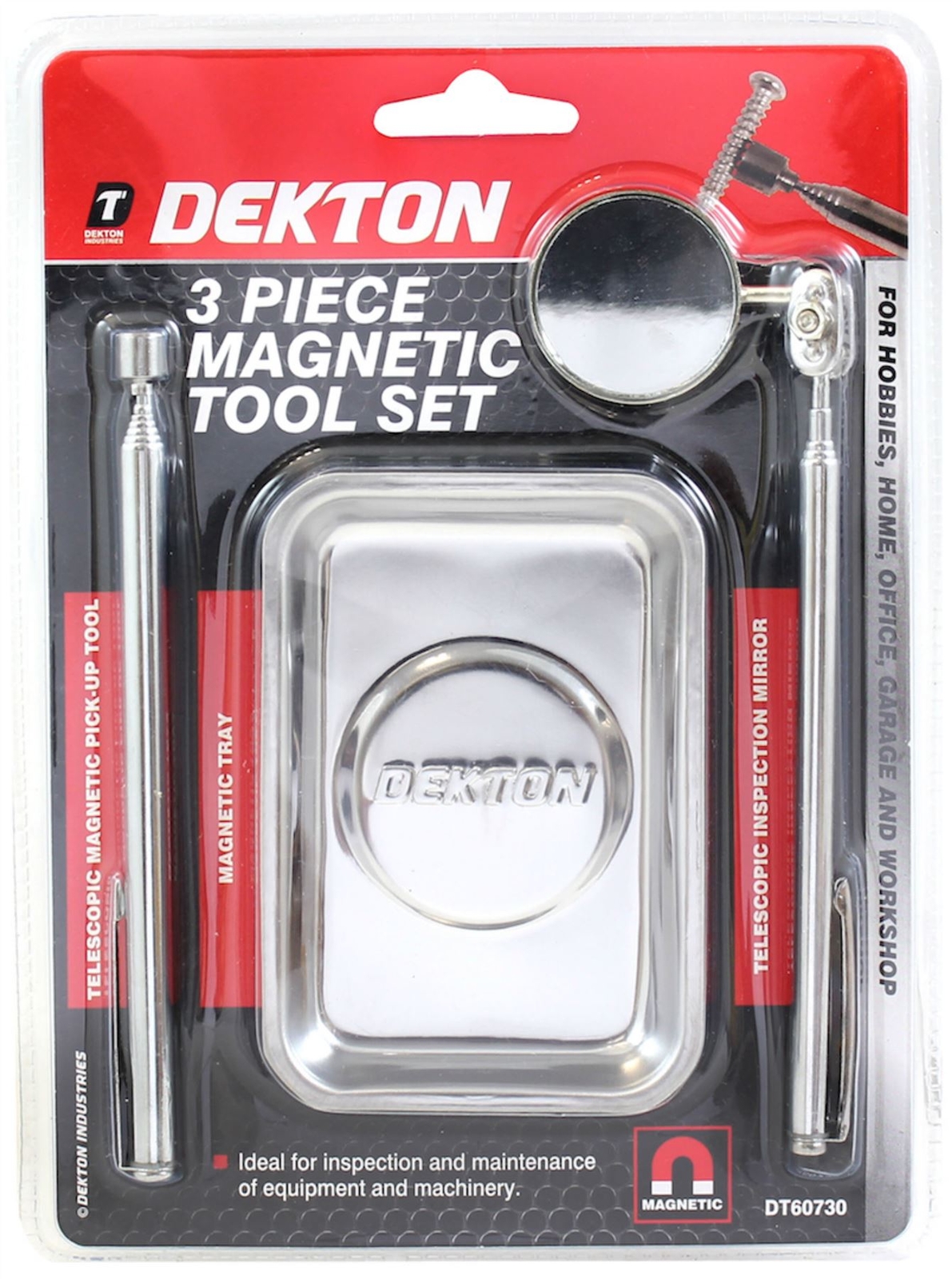 3pc Magnetic Steel Tray Telescopic Pickup Tool Inspection Mirror Set DT60730