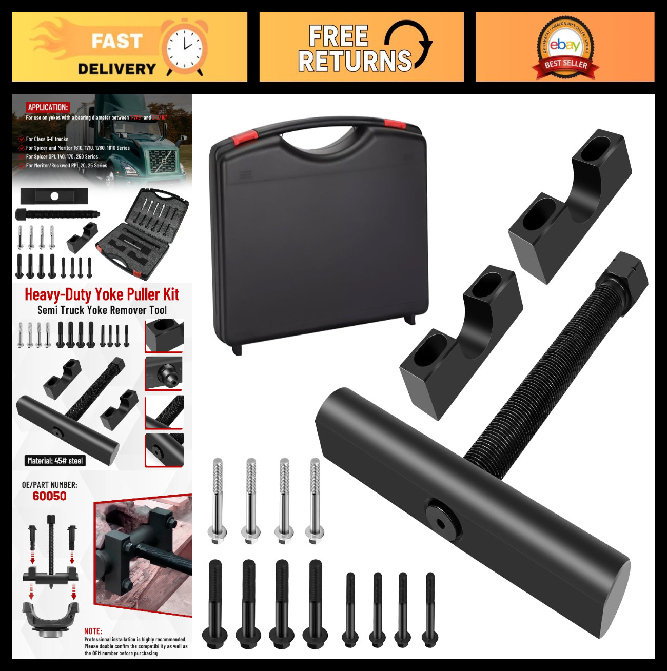 Heavy Duty Yoke Puller Tool for Truck Yoke Removal – Fits Spicer & Meritor 1610,