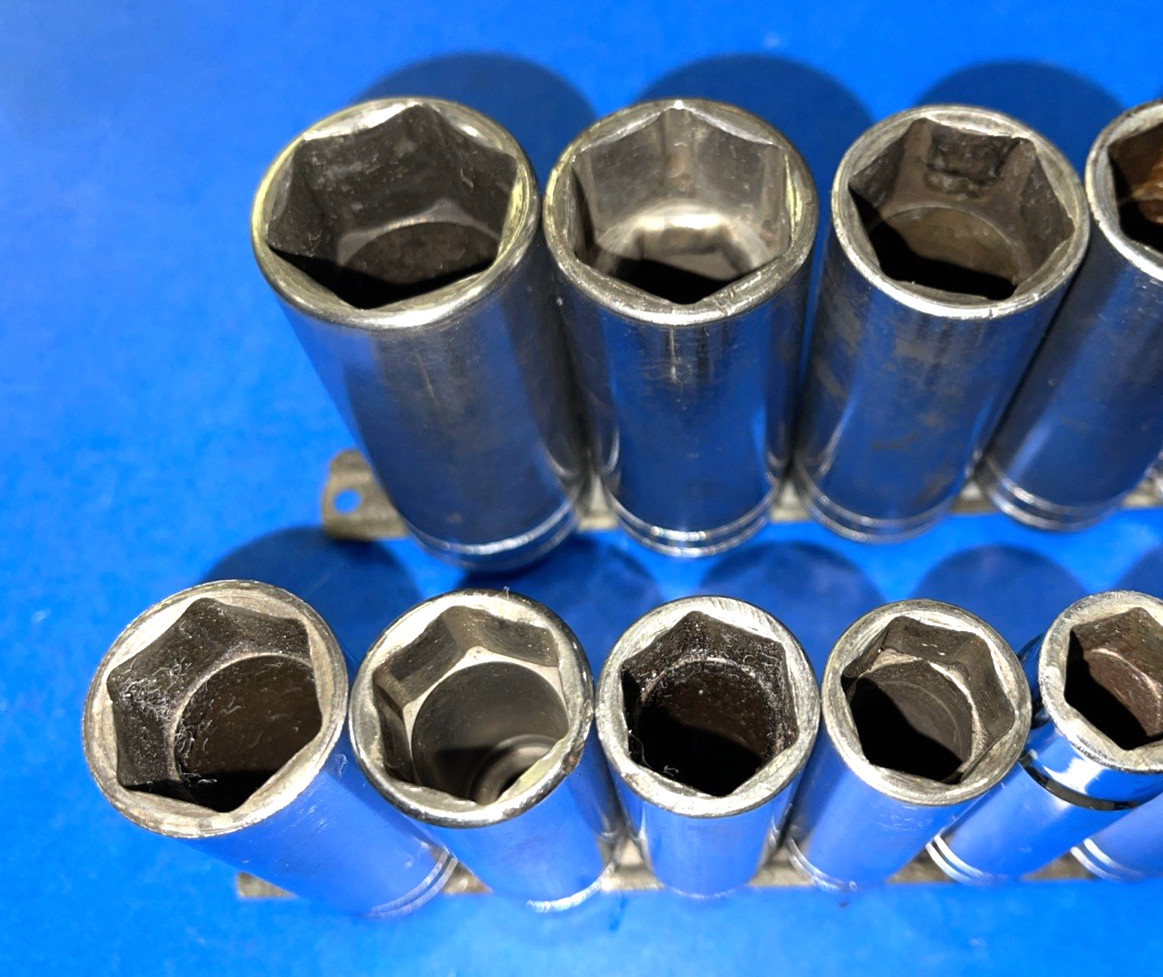 SNAP-ON TOOLS 13 PIECE 1/2 DRIVE SAE. DEEP CHROME SOCKET SET 6 POINT 313TSYA
