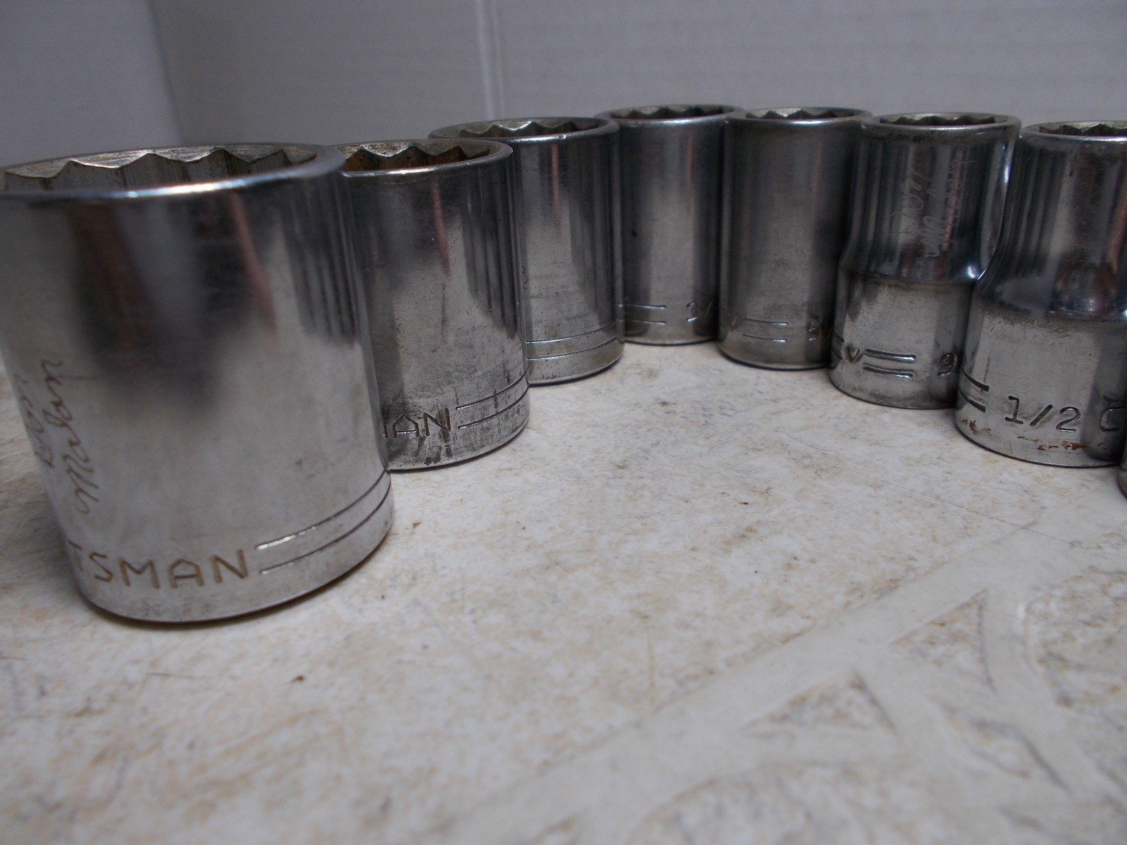 VTG. Craftsman USA 1/2″ Drive 12 Point Socket Set 8pc SAE 1″ to 7/16″ USA (J-1)