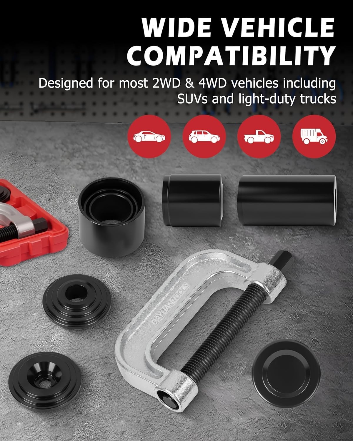 Red Ball Joint Press Kit for 2WD and 4WD Applications with Multiple Tool Options