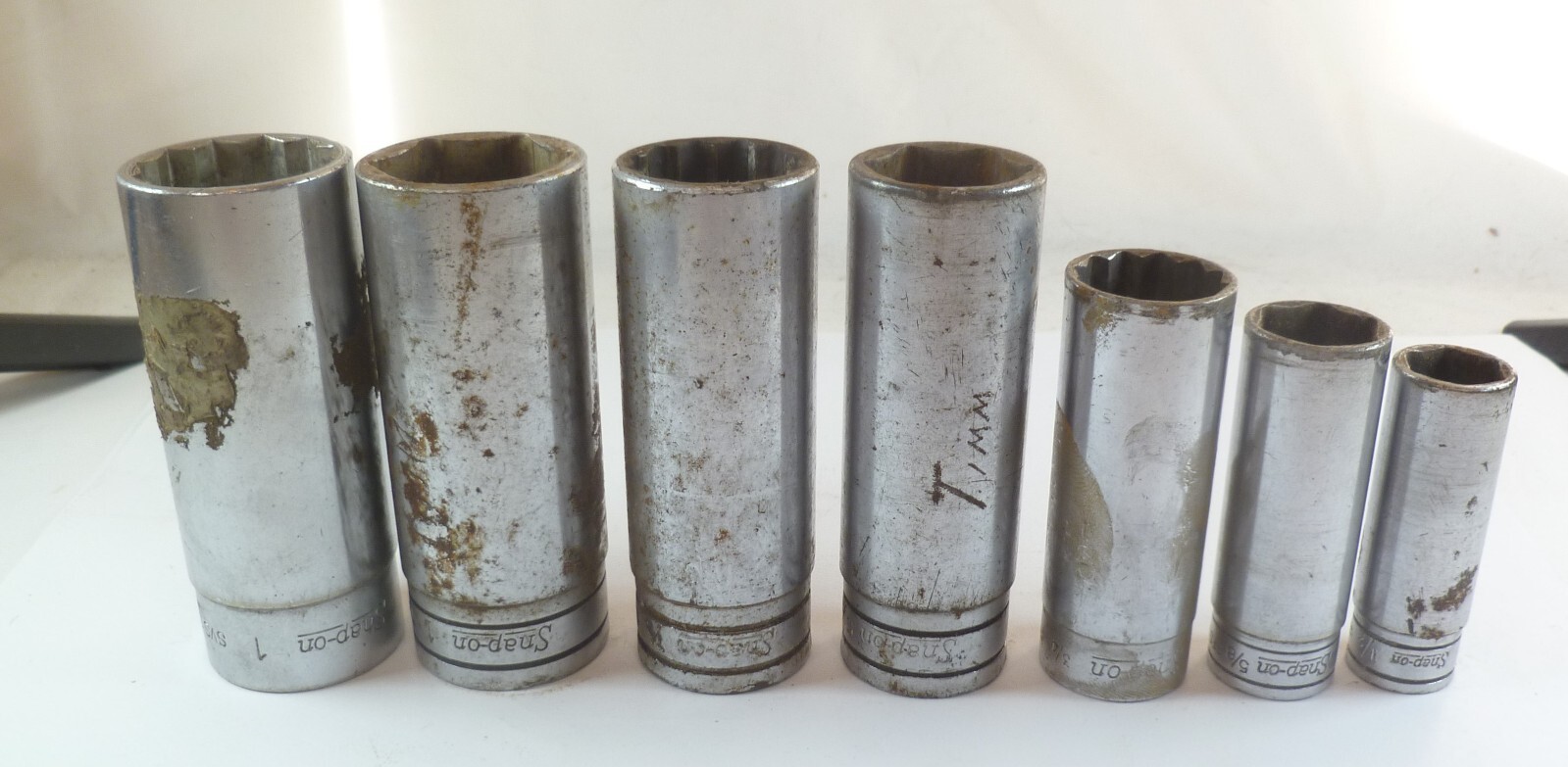 7pc Snap On Tools Deep Sockets Mixed Set – 4 are 1/2″ drive, 3 are 3/8″ drive
