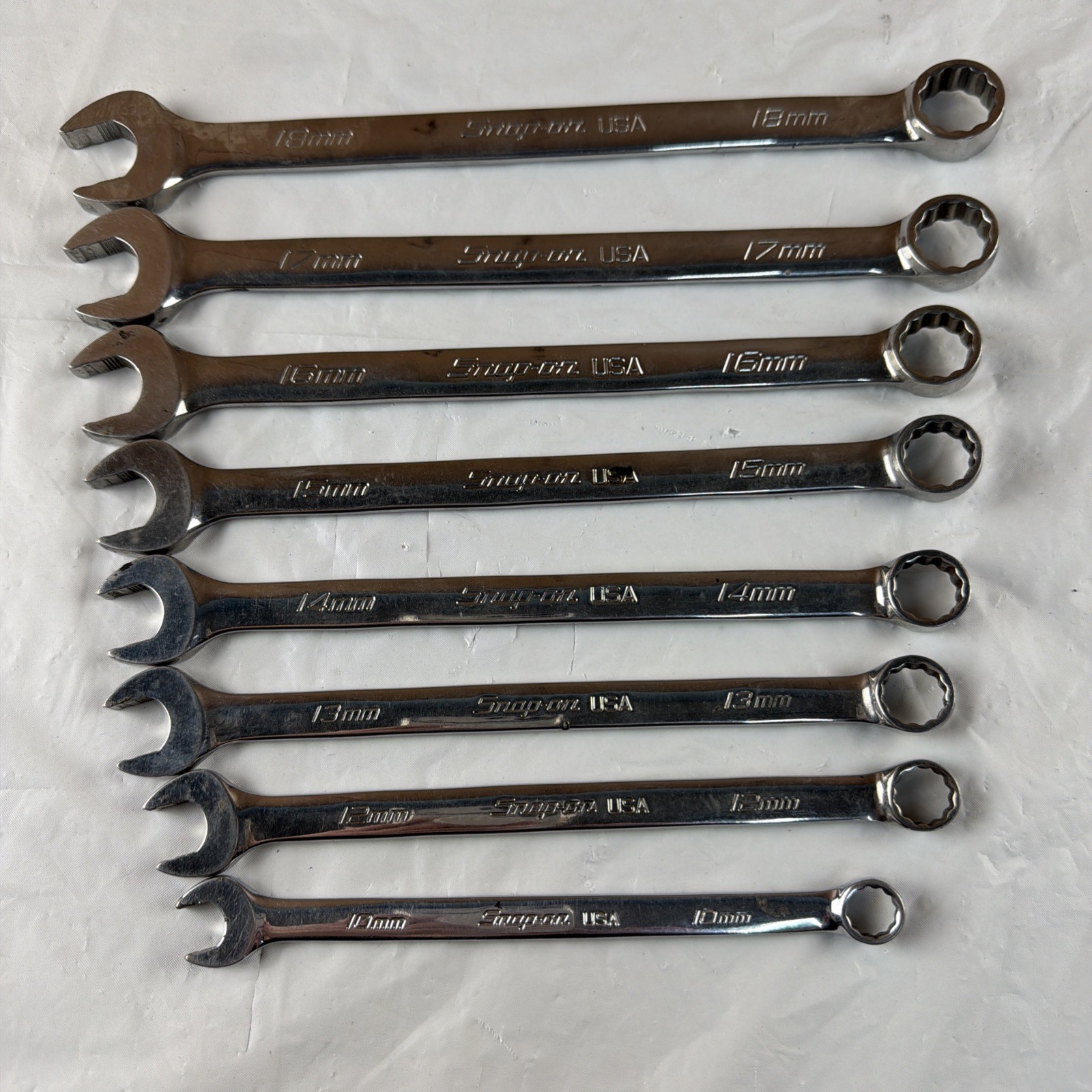 Snap-on 8pc Flank Drive Plus Combination Wrench Set 12pt 10-18mm SOEXM