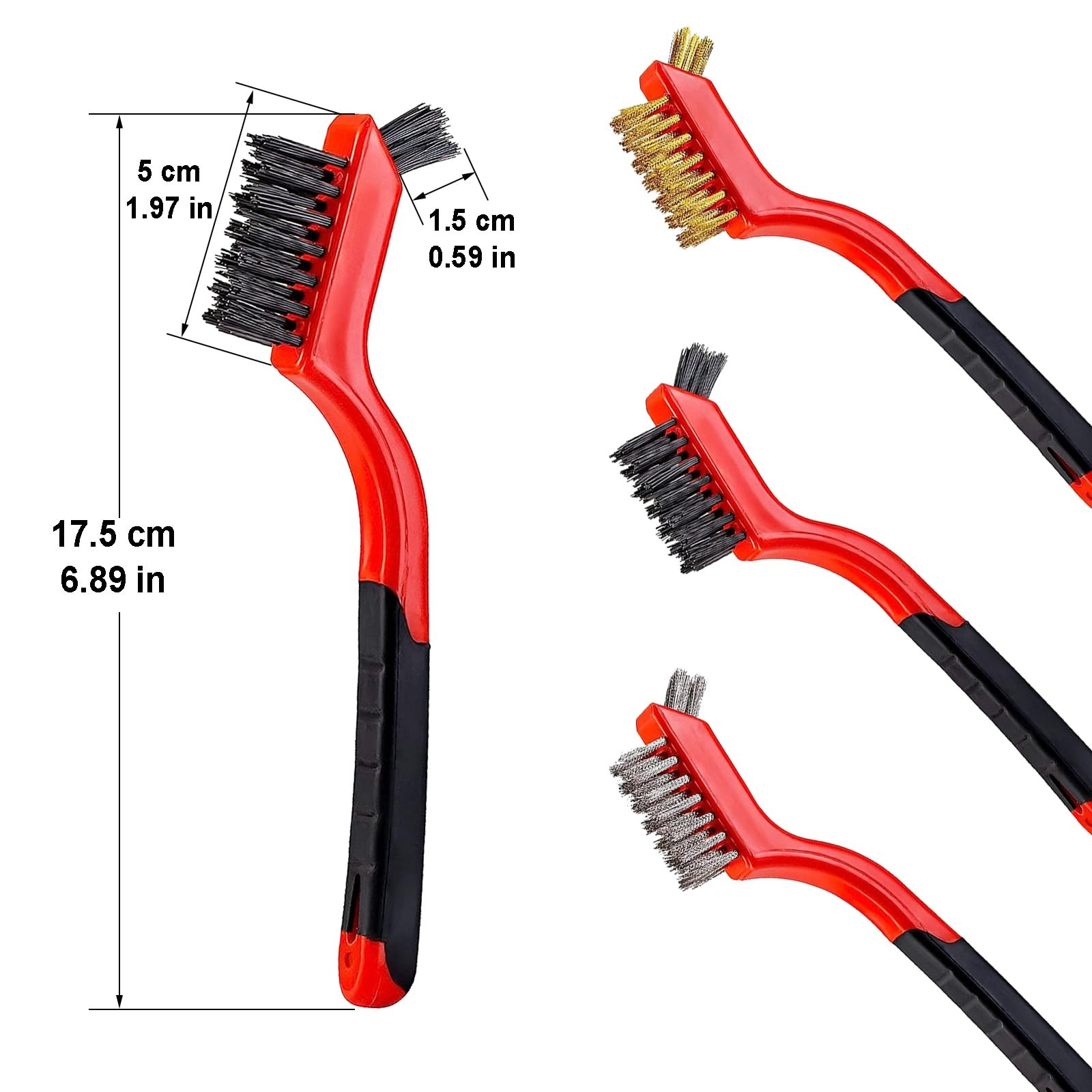 YiwerDer 6Pcs Mini Wire Brush Set, Stainless Steel/Brass/Nylon Bristles Red