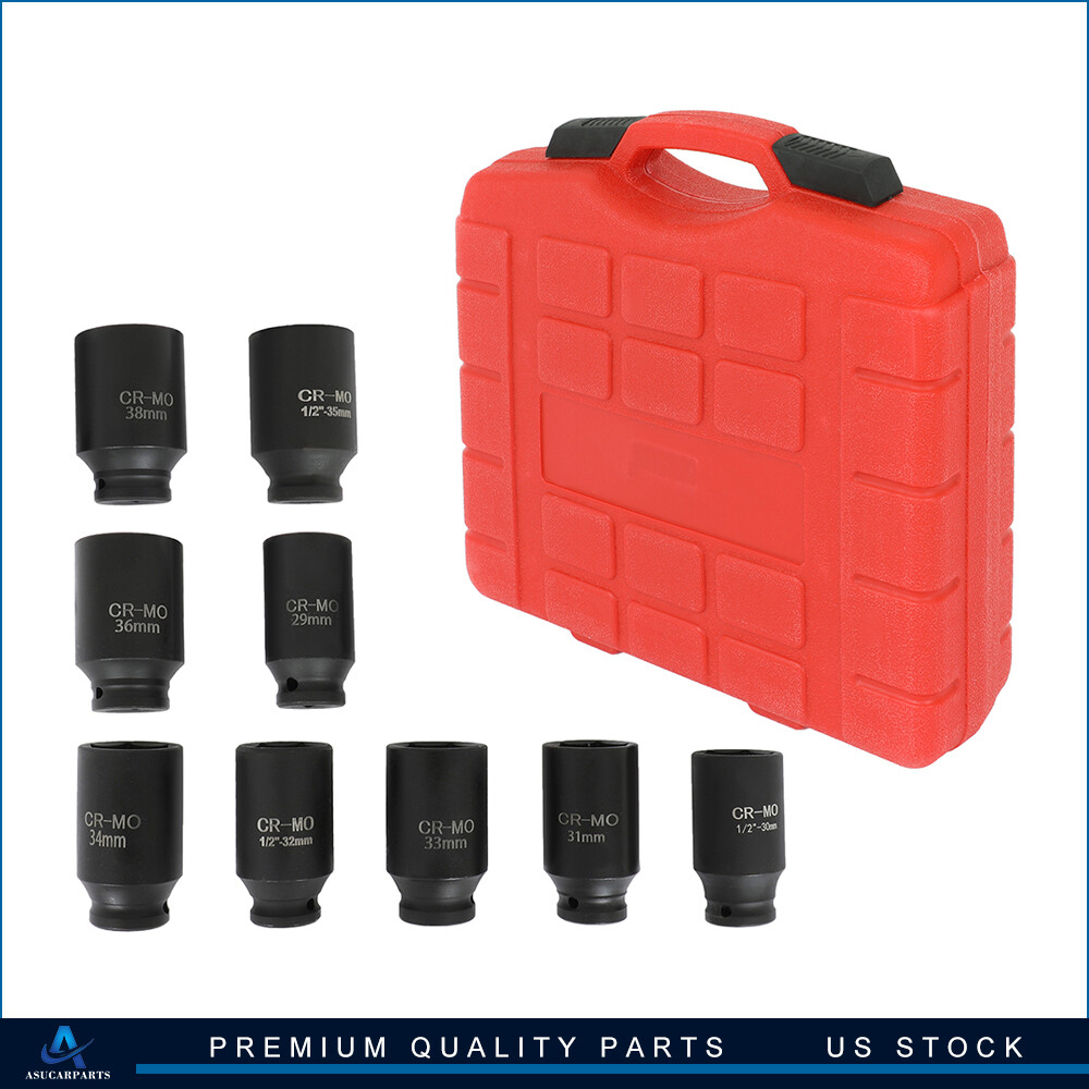 9 Pieces/Set Deep Impact Axle Hub Nut Socket Set 1/2″ Drive 29-38mm